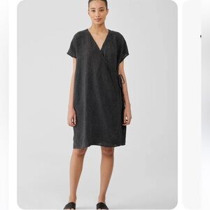 Eileen Fisher Ladies Large Black Linen Wrap Dress